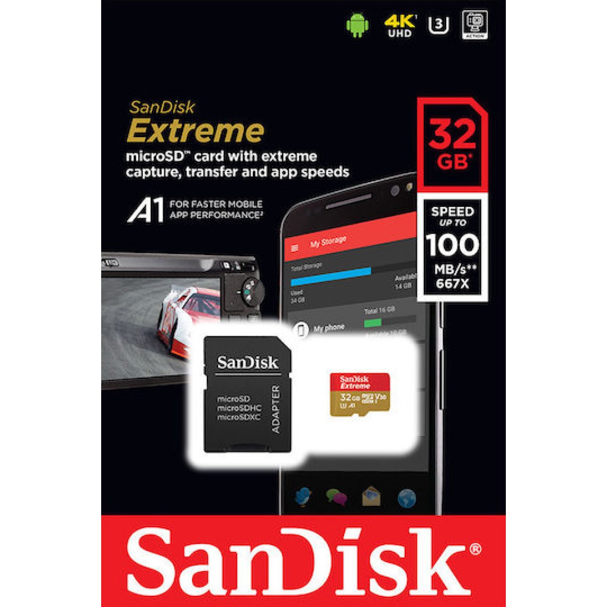 Sandisk Extreme microSDHC 32GB Class 10 U3 V30 A1 UHS-I με αντάπτορα