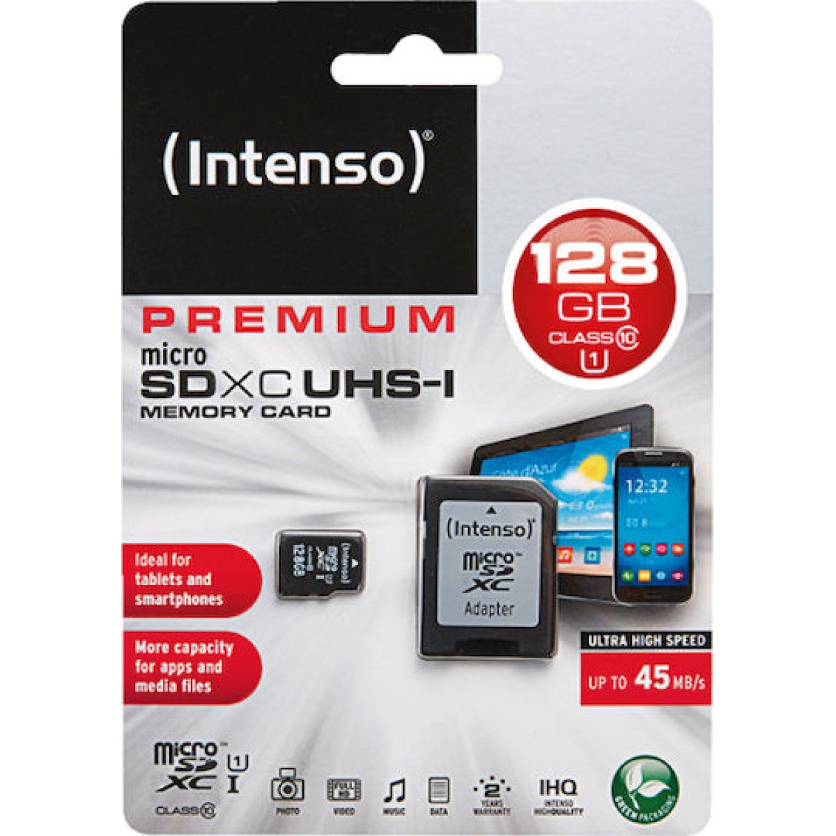 Intenso Premium microSDXC 128GB Class 10 U1 UHS-I με αντάπτορα