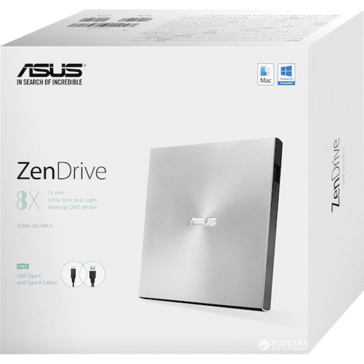 Asus ZenDrive U9M Εξωτερικός Οδηγός Εγγραφής/Ανάγνωσης DVD/CD για Laptop / Desktop Ασημί