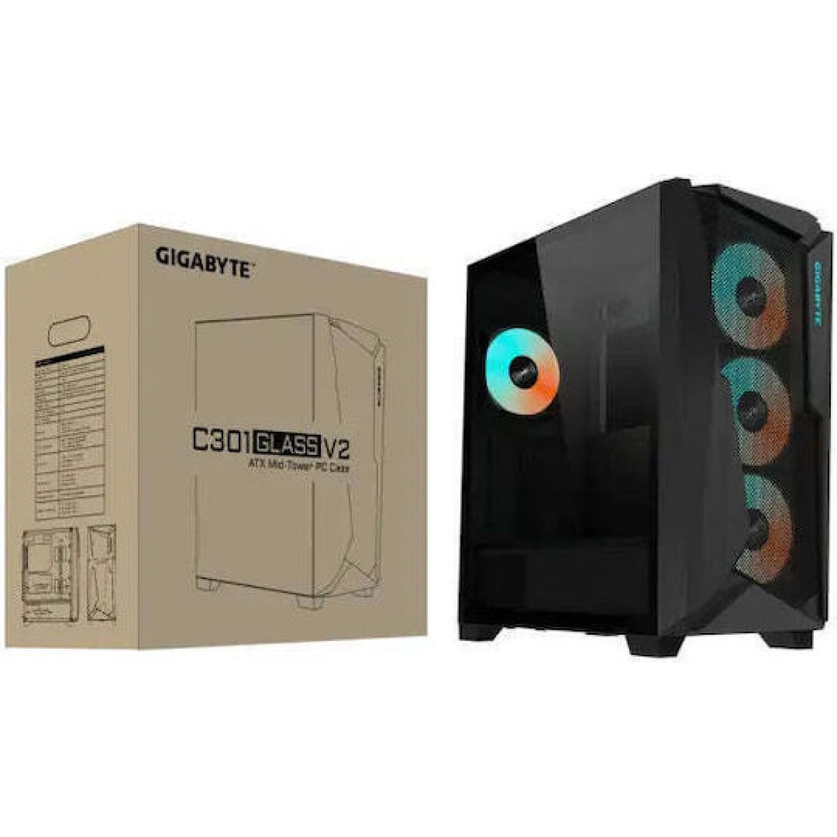 Gigabyte C301 Glass V2 Gaming Midi Tower Κουτί Υπολογιστή με RGB Φωτισμό Μαύρο