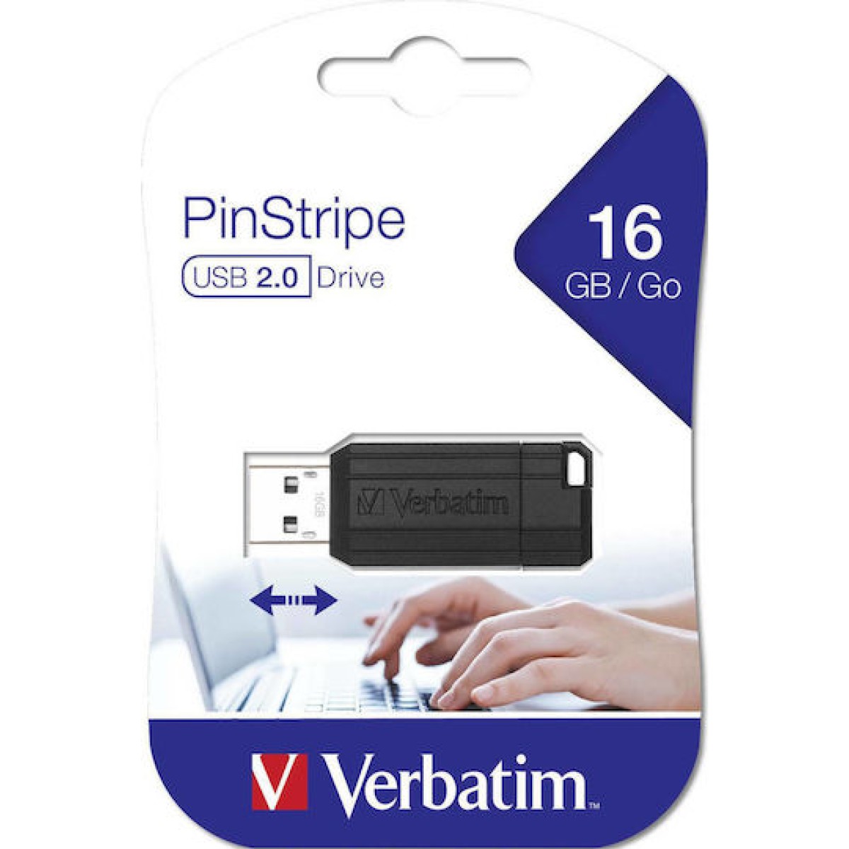 Verbatim PinStripe 16GB USB 2.0 Stick Μαύρο