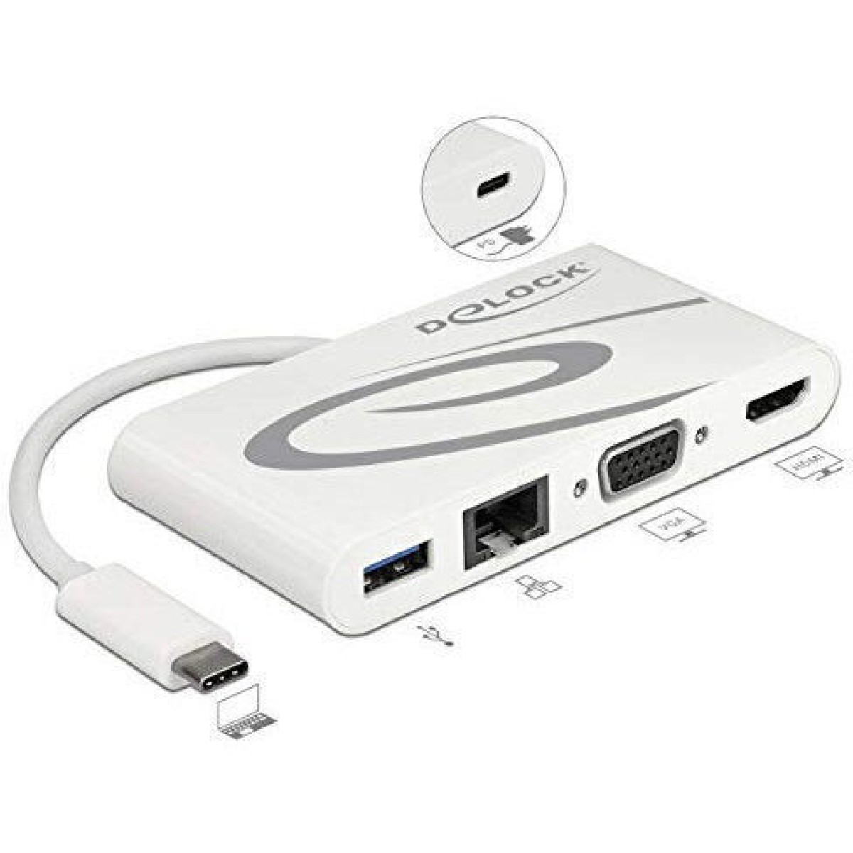 DeLock USB-C Docking Station με HDMI 4K PD Ethernet Λευκό (87731)