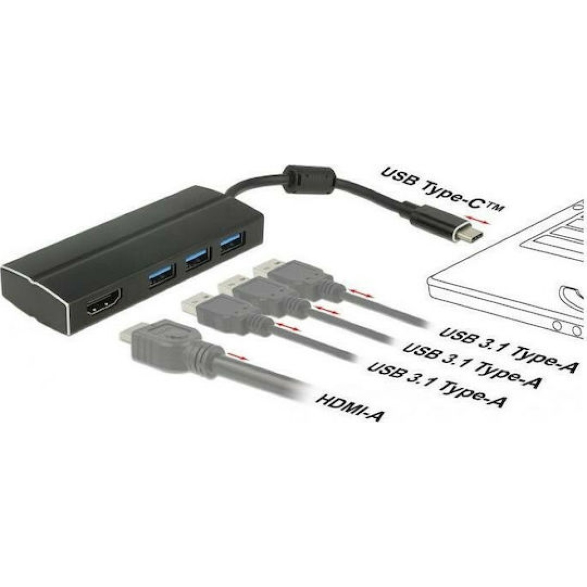 DeLock USB-C Docking Station με HDMI 4K Μαύρο (63931)