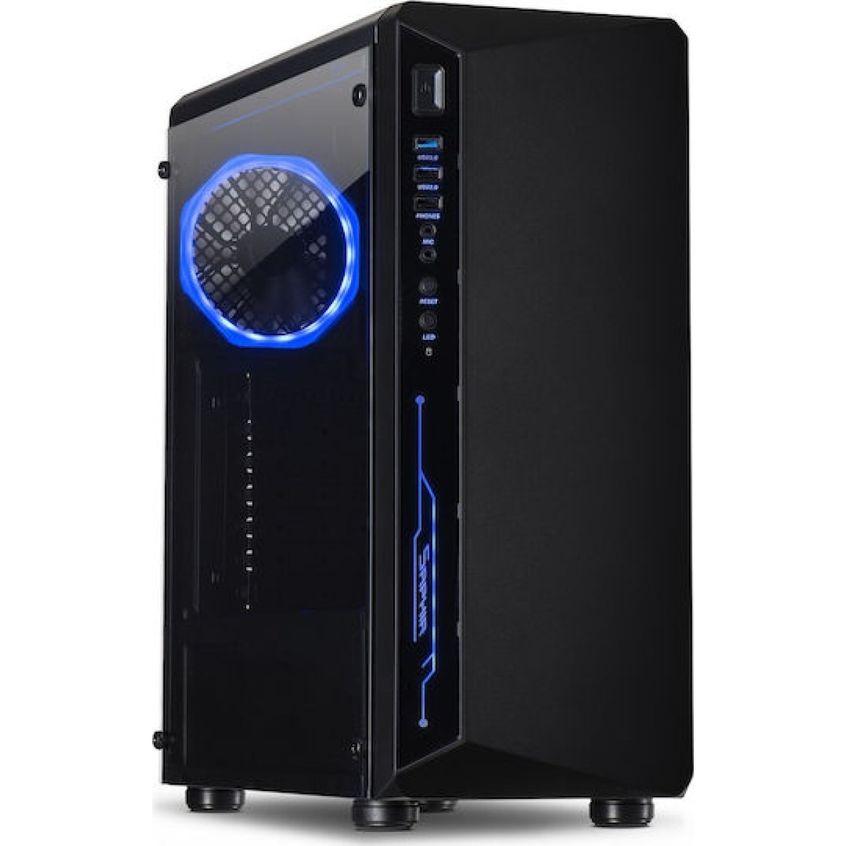 Inter-Tech C-3 SAPHIR Gaming Midi Tower Κουτί Υπολογιστή με Πλαϊνό Παράθυρο και RGB Φωτισμό Μαύρο