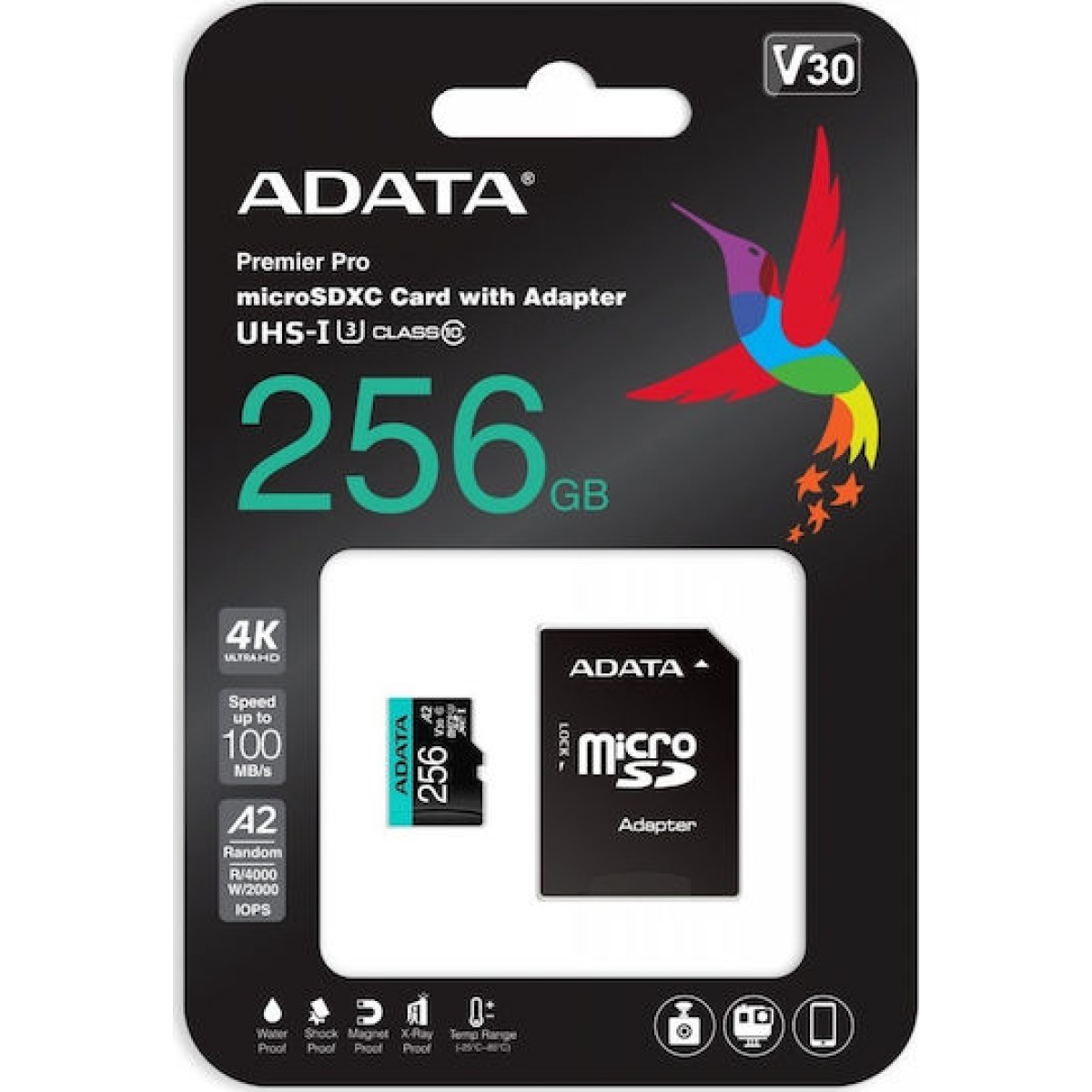 Adata Premier Pro microSDXC 256GB Class 10 U3 V30 A2 UHS-I με αντάπτορα