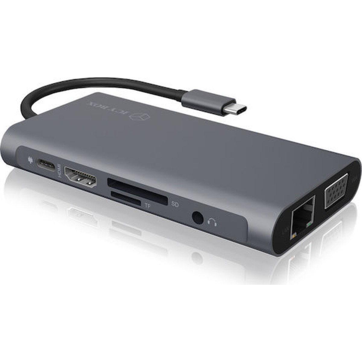 Icy Box USB-C Docking Station με HDMI 4K PD Ethernet και σύνδεση 2 Οθονών Γκρι (IB-DK4040-CPD)