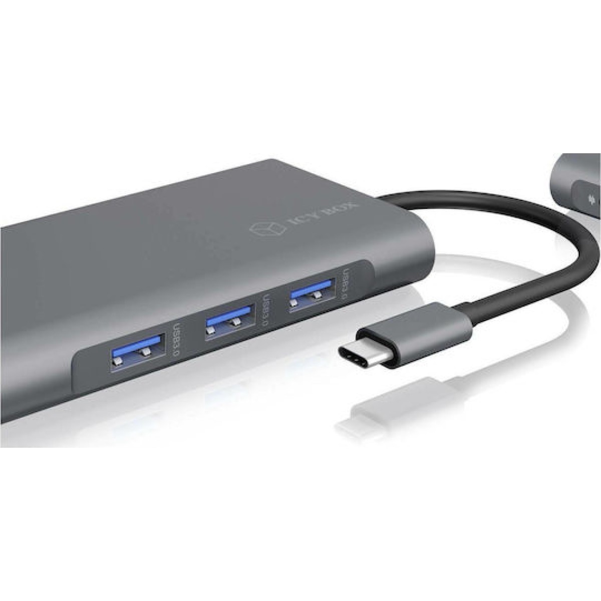 Icy Box USB-C Docking Station με HDMI 4K PD Ethernet και σύνδεση 2 Οθονών Γκρι (IB-DK4040-CPD)