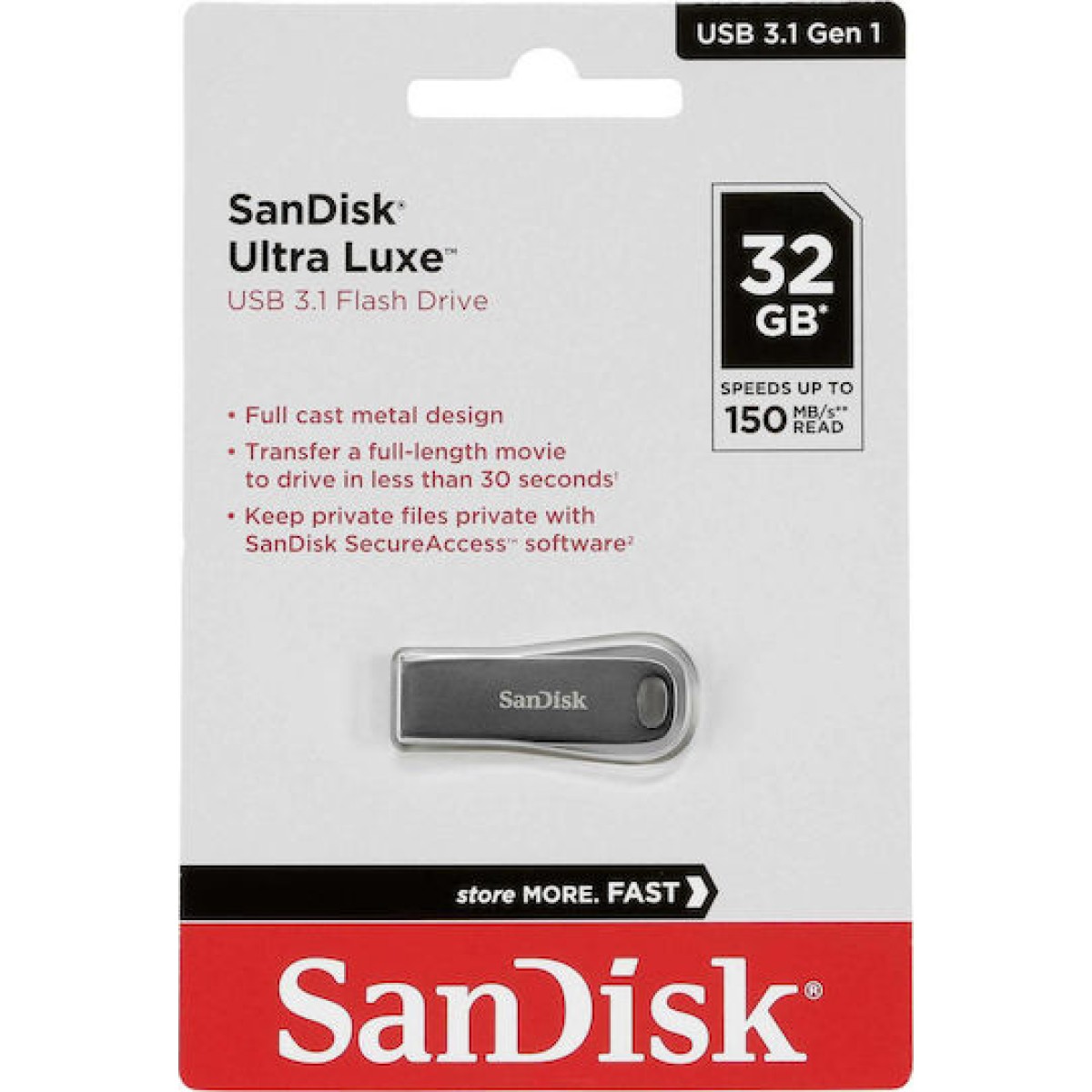 Sandisk Ultra Luxe 32GB USB 3.1 Stick Ασημί