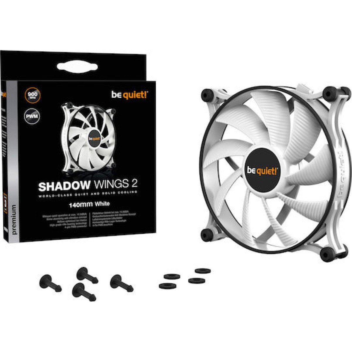Be Quiet Shadow Wings 2 Case Fan 140mm με Σύνδεση 4-Pin PWM Λευκό