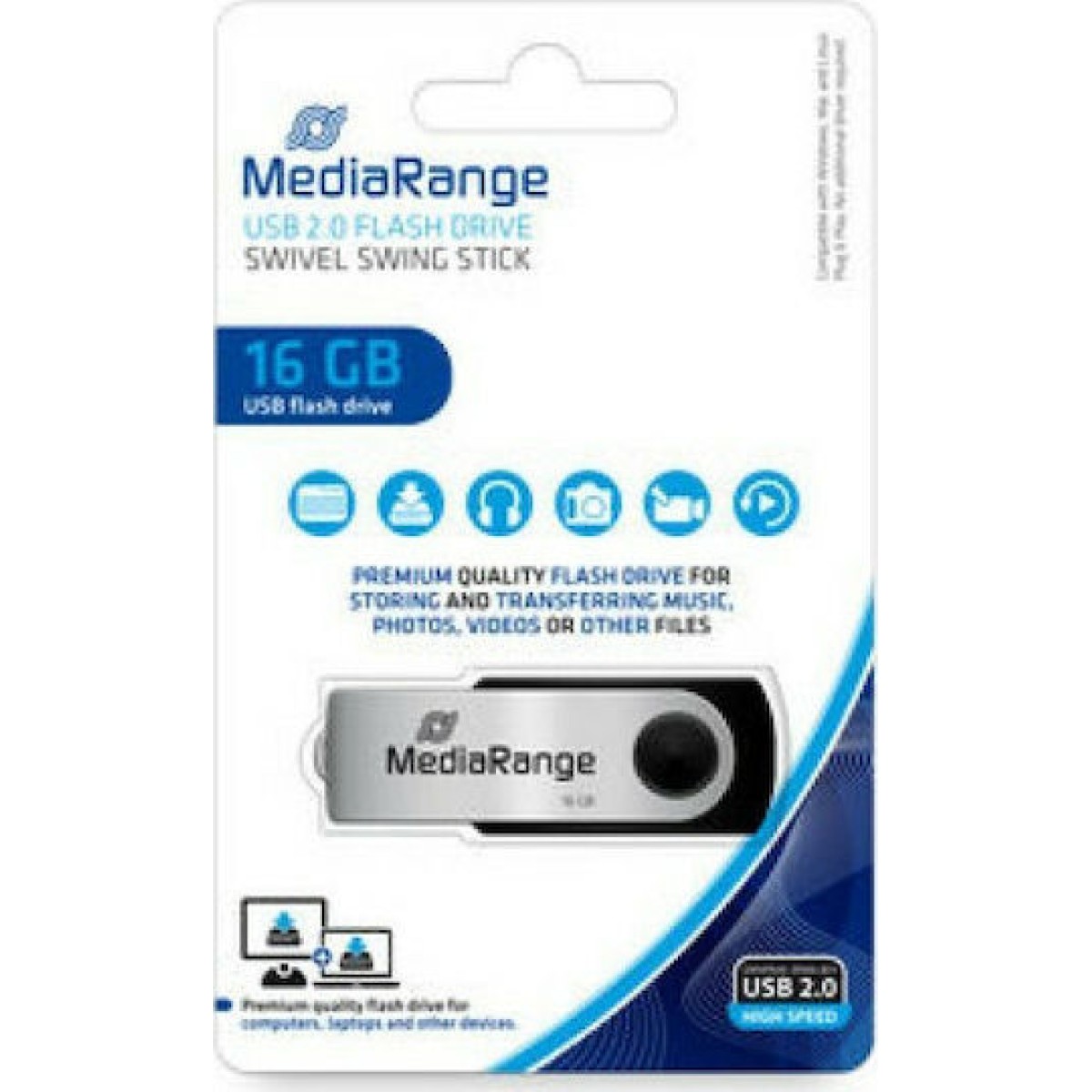 MediaRange 16GB USB 2.0 Stick Ασημί