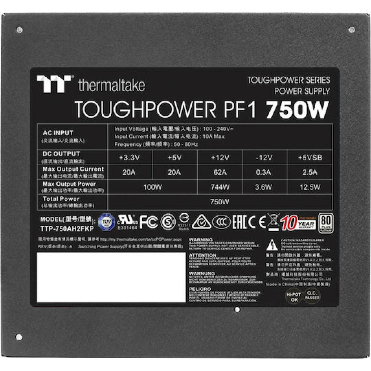 Thermaltake Toughpower PF1 750W Μαύρο Τροφοδοτικό Υπολογιστή Full Modular 80 Plus Platinum