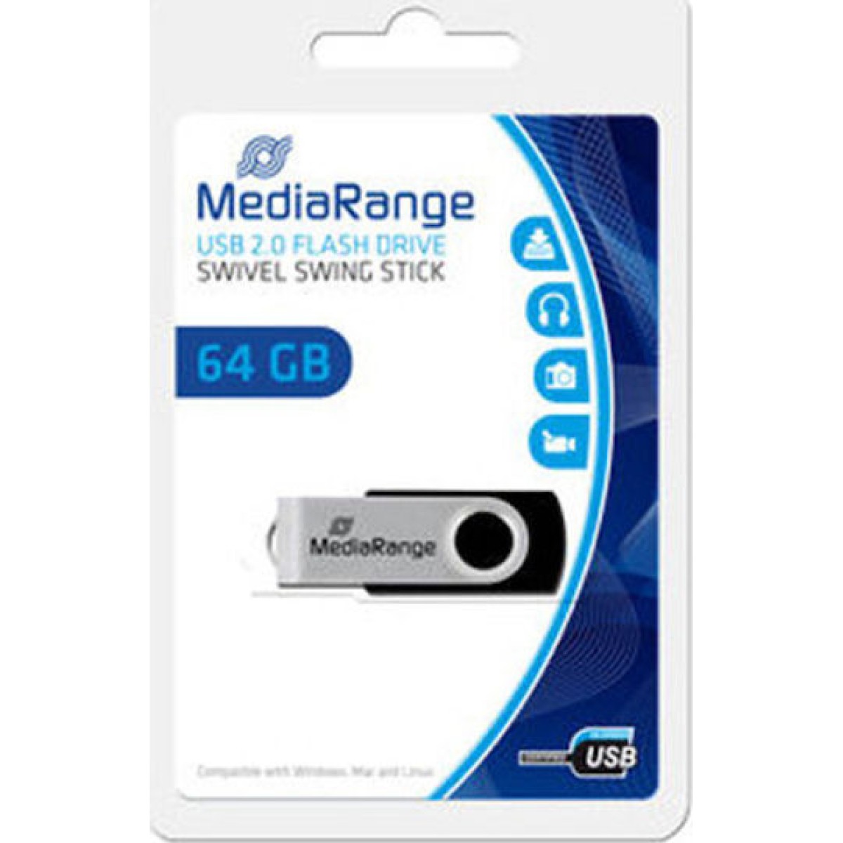 MediaRange 64GB USB 2.0 Stick Ασημί