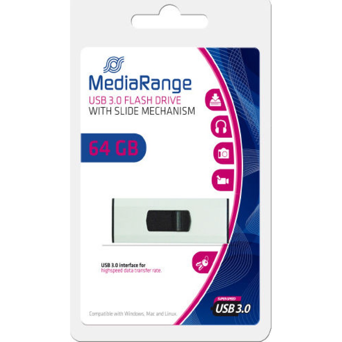 MediaRange 64GB USB 3.0 Stick Λευκό
