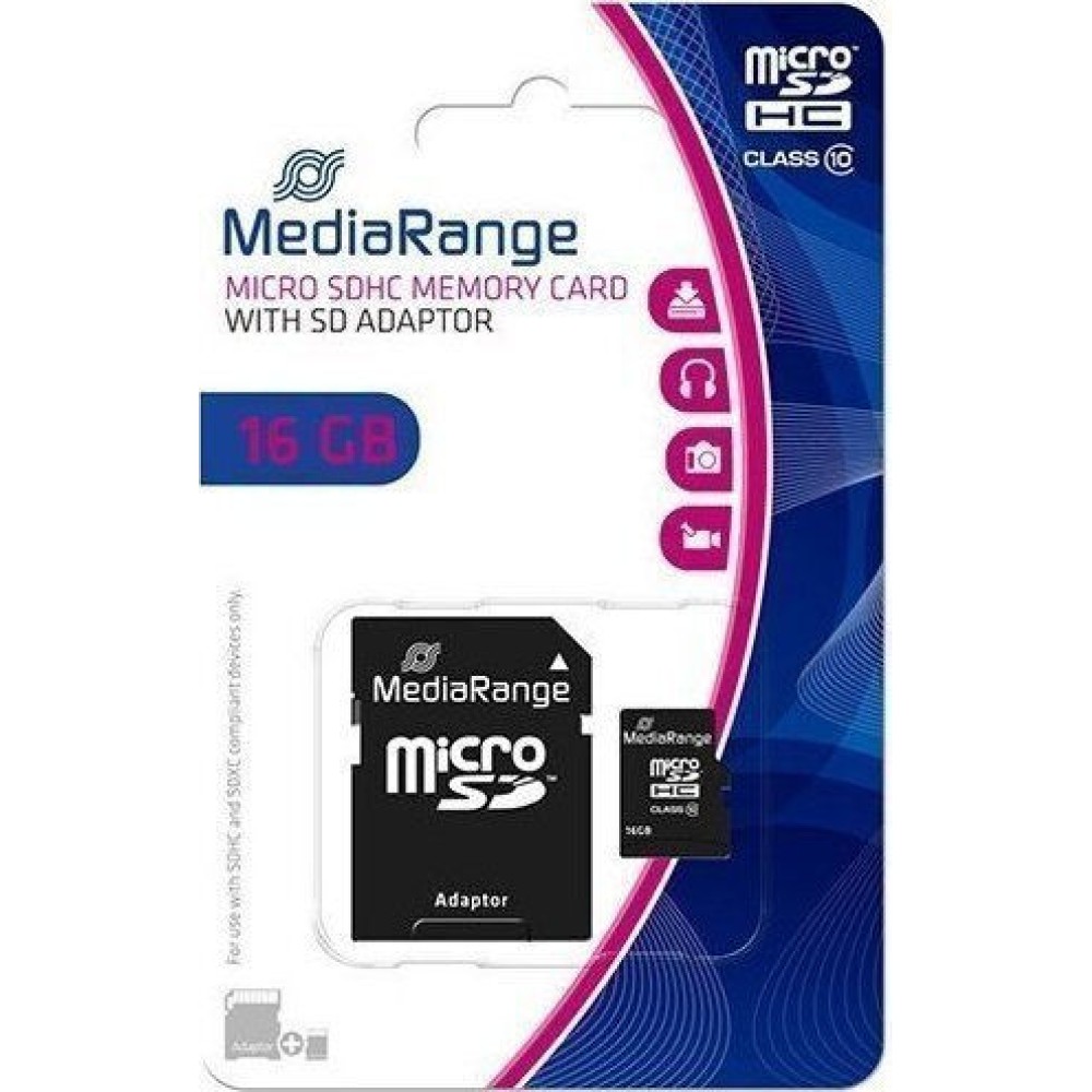 MediaRange MR958 microSDHC 16GB Class 10 A1 High Speed με αντάπτορα