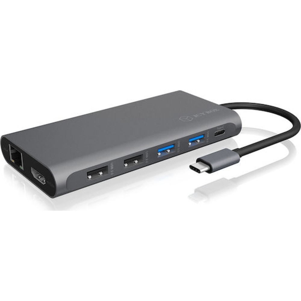 Icy Box USB-C Docking Station με HDMI/DisplayPort 4K PD Ethernet και σύνδεση 3 Οθονών Γκρι (IB-DK4050-CPD)