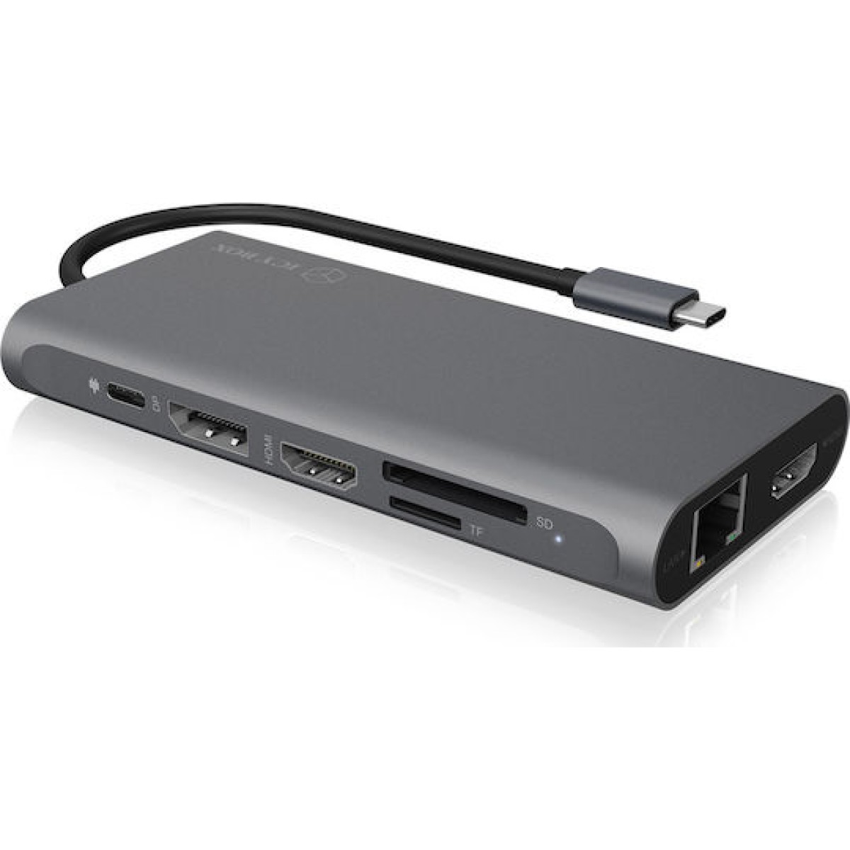 Icy Box USB-C Docking Station με HDMI/DisplayPort 4K PD Ethernet και σύνδεση 3 Οθονών Γκρι (IB-DK4050-CPD)