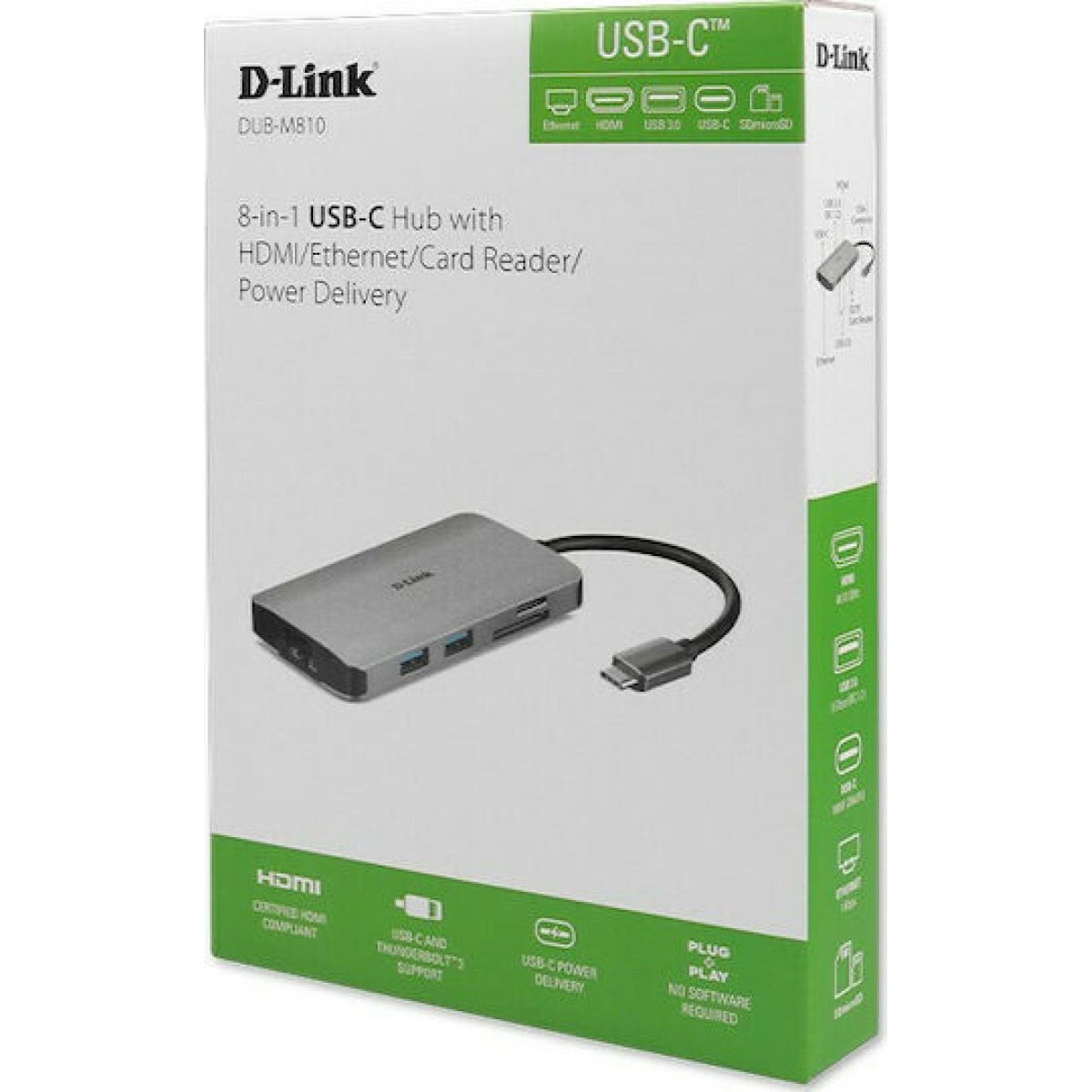 D-Link USB-C Docking Station με HDMI 4K PD Ethernet Ασημί (DUB-M810)