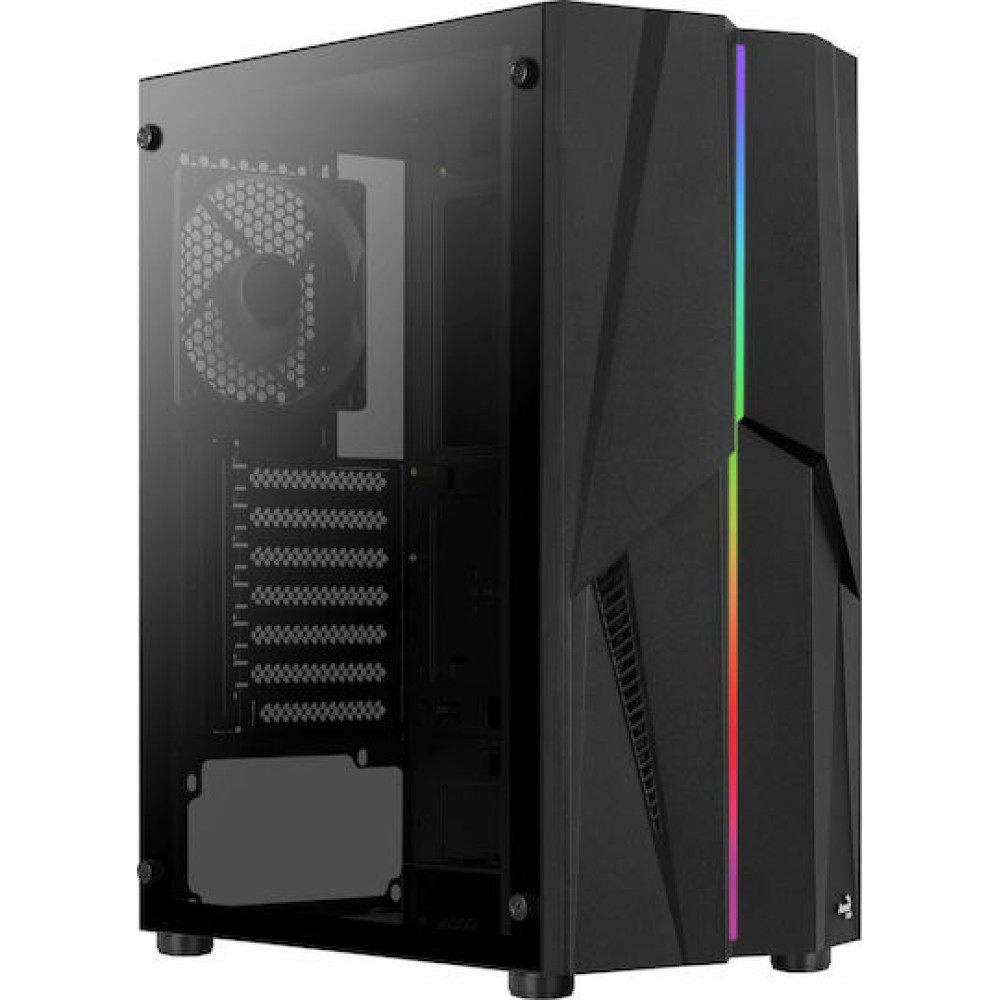 Aerocool Mecha v1 Gaming Midi Tower Κουτί Υπολογιστή με Πλαϊνό Παράθυρο και RGB Φωτισμό Μαύρο