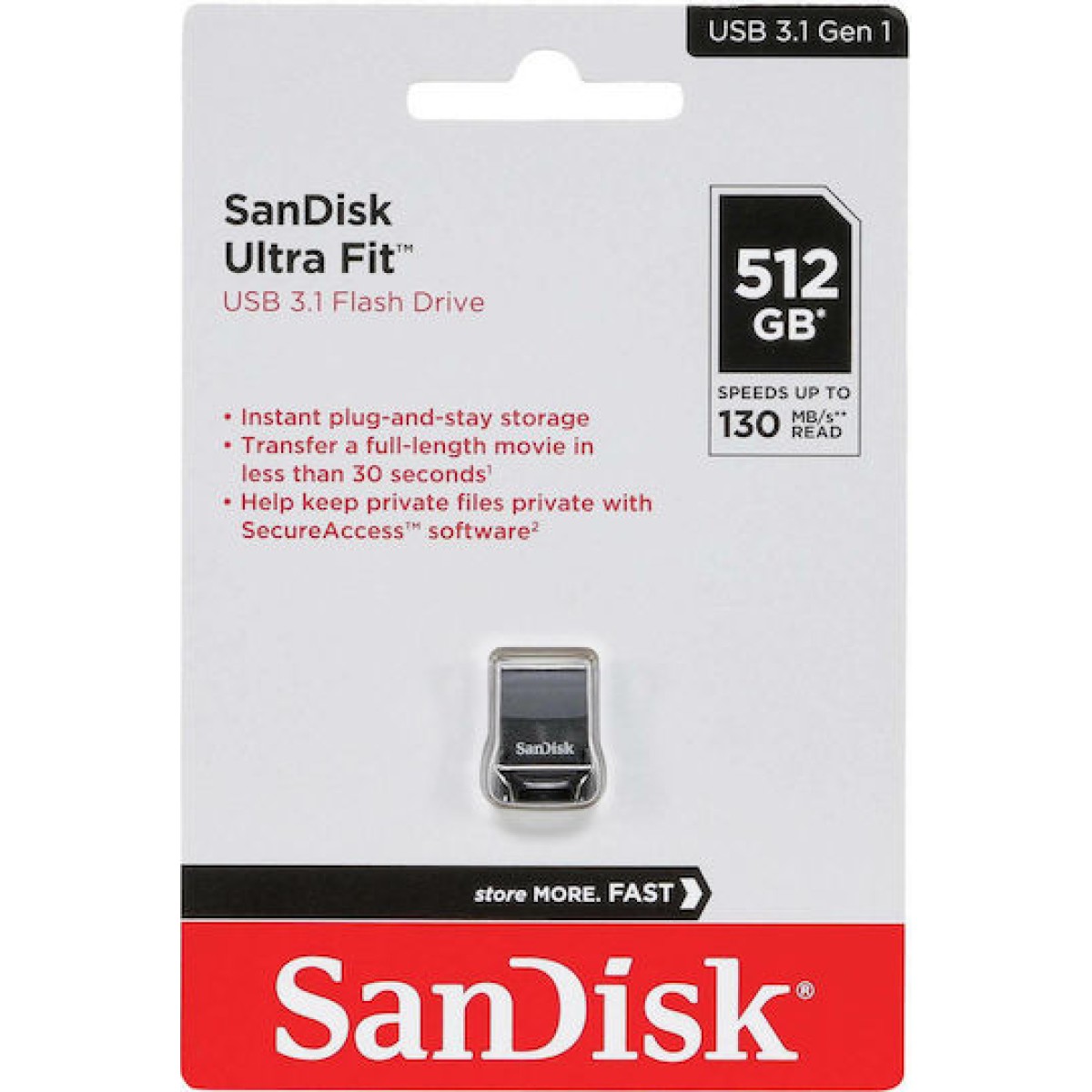 Sandisk Ultra Fit 512GB USB 3.1 Stick Μαύρο