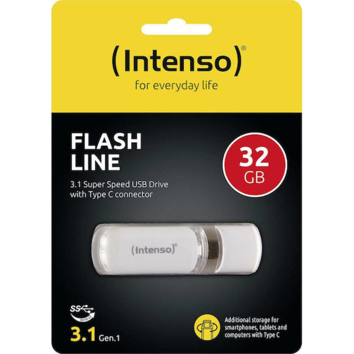 Intenso Flash Line 32GB USB 3.1 Stick με σύνδεση USB-C Λευκό