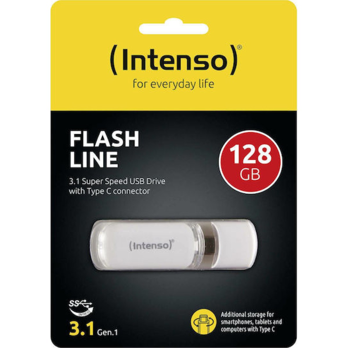 Intenso Flash Line 128GB USB 3.1 Stick με σύνδεση USB-C Λευκό