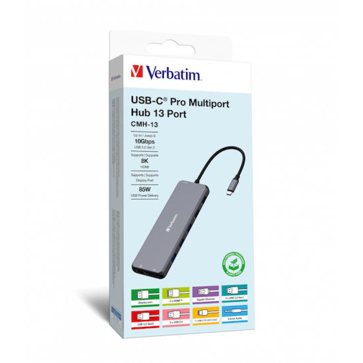 Verbatim CMH-13 USB-C Docking Station με HDMI/DisplayPort 4K PD Ethernet και σύνδεση 3 Οθονών Γκρι