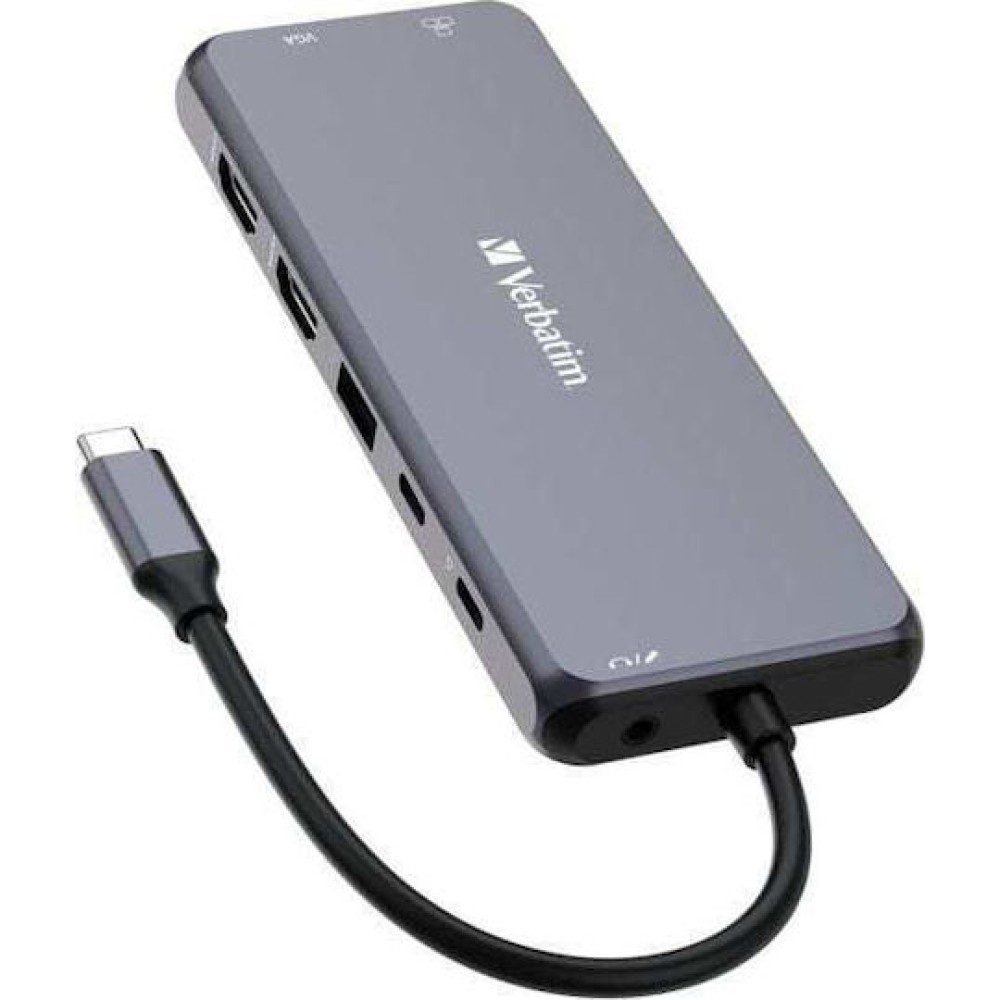 Verbatim USB-C Pro CMH-14 USB-C Docking Station με HDMI 4K PD Ethernet και σύνδεση 3 Οθονών Γκρι