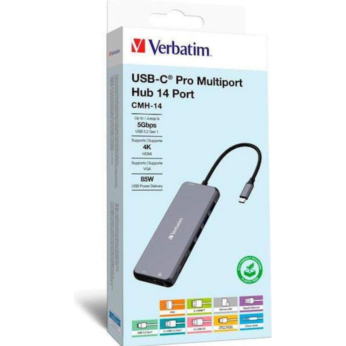 Verbatim USB-C Pro CMH-14 USB-C Docking Station με HDMI 4K PD Ethernet και σύνδεση 3 Οθονών Γκρι