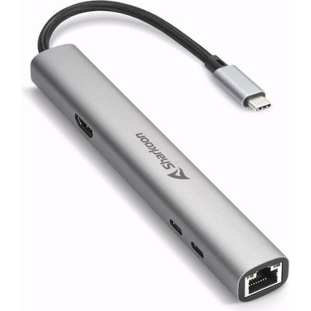 Sharkoon Combo Adapter USB-C Docking Station με HDMI 4K PD Ethernet Γκρι