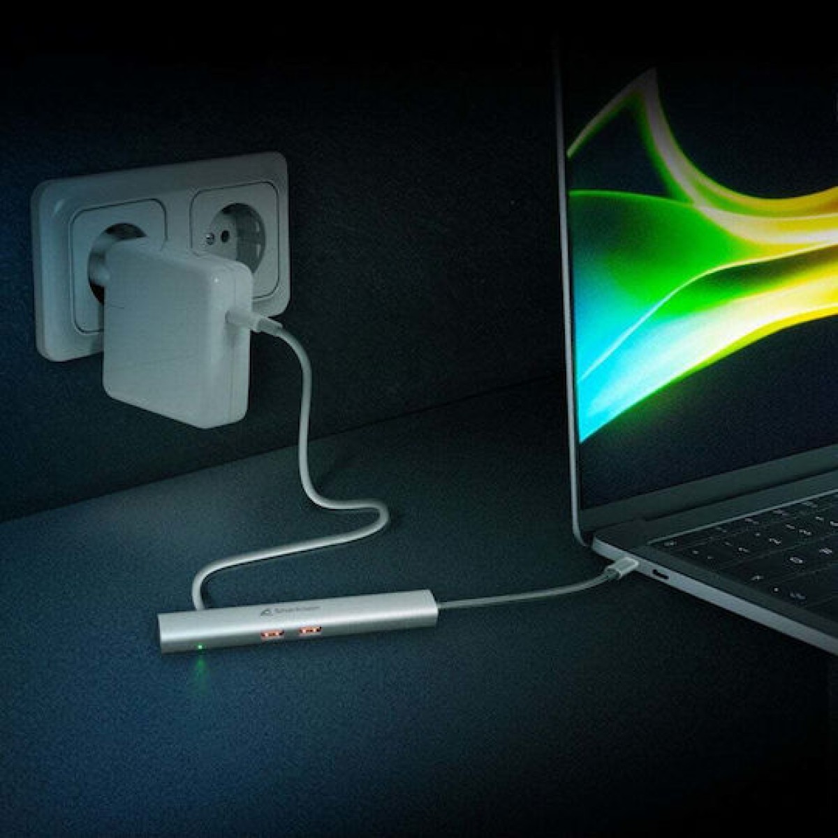 Sharkoon Combo Adapter USB-C Docking Station με HDMI 4K PD Ethernet Γκρι