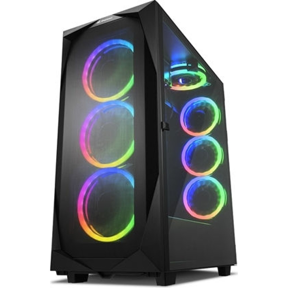 Sharkoon REV300 Gaming Midi Tower Κουτί Υπολογιστή με Πλαϊνό Παράθυρο και RGB Φωτισμό Μαύρο