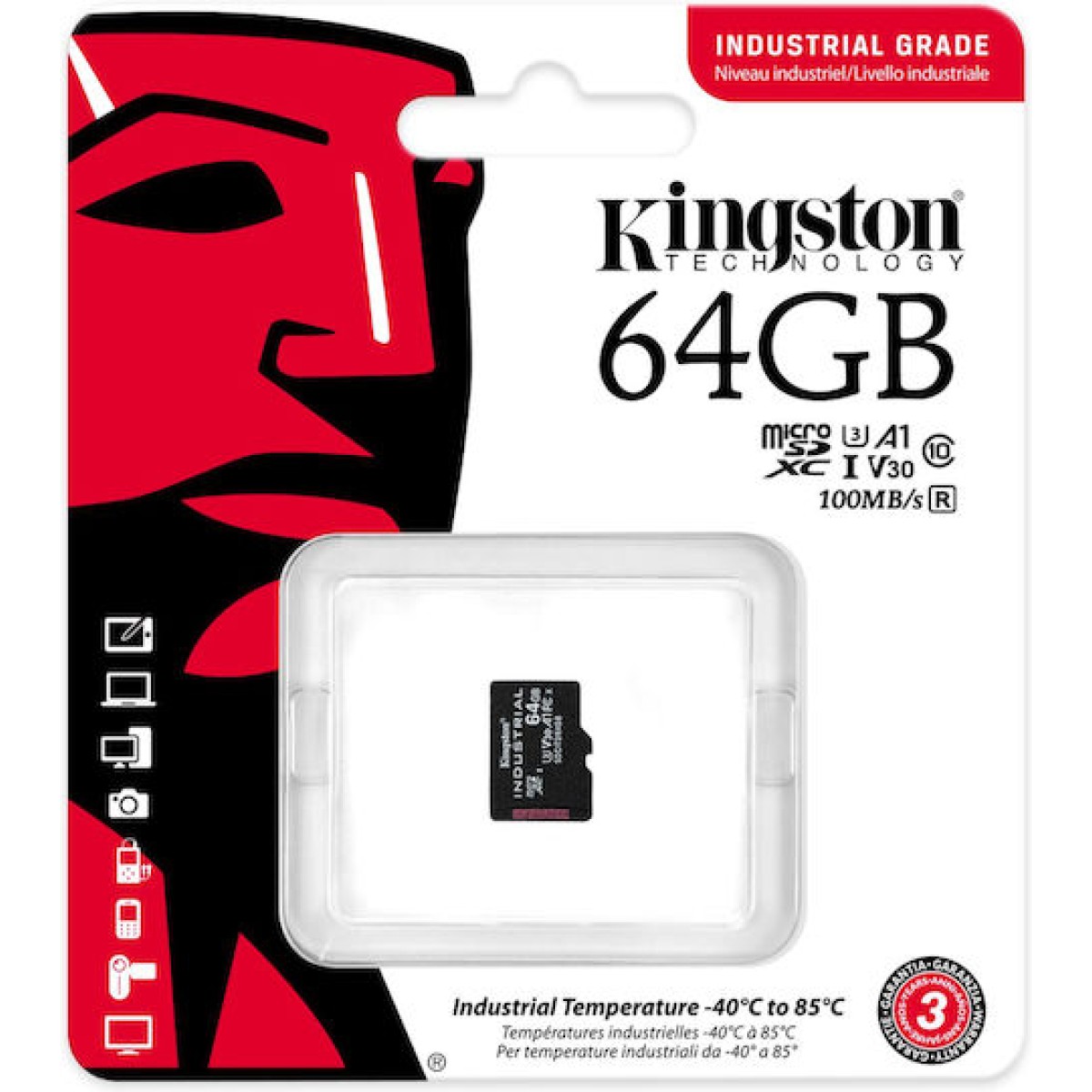 Kingston Industrial microSDXC 64GB Class 10 U3 V30 A1 UHS-I