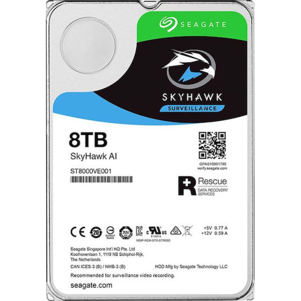 Seagate SkyHawk AI Surveillance 8TB HDD Σκληρός Δίσκος 3.5