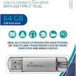 MediaRange 64GB USB 3.0 Stick με σύνδεση USB-A & USB-C Ασημί