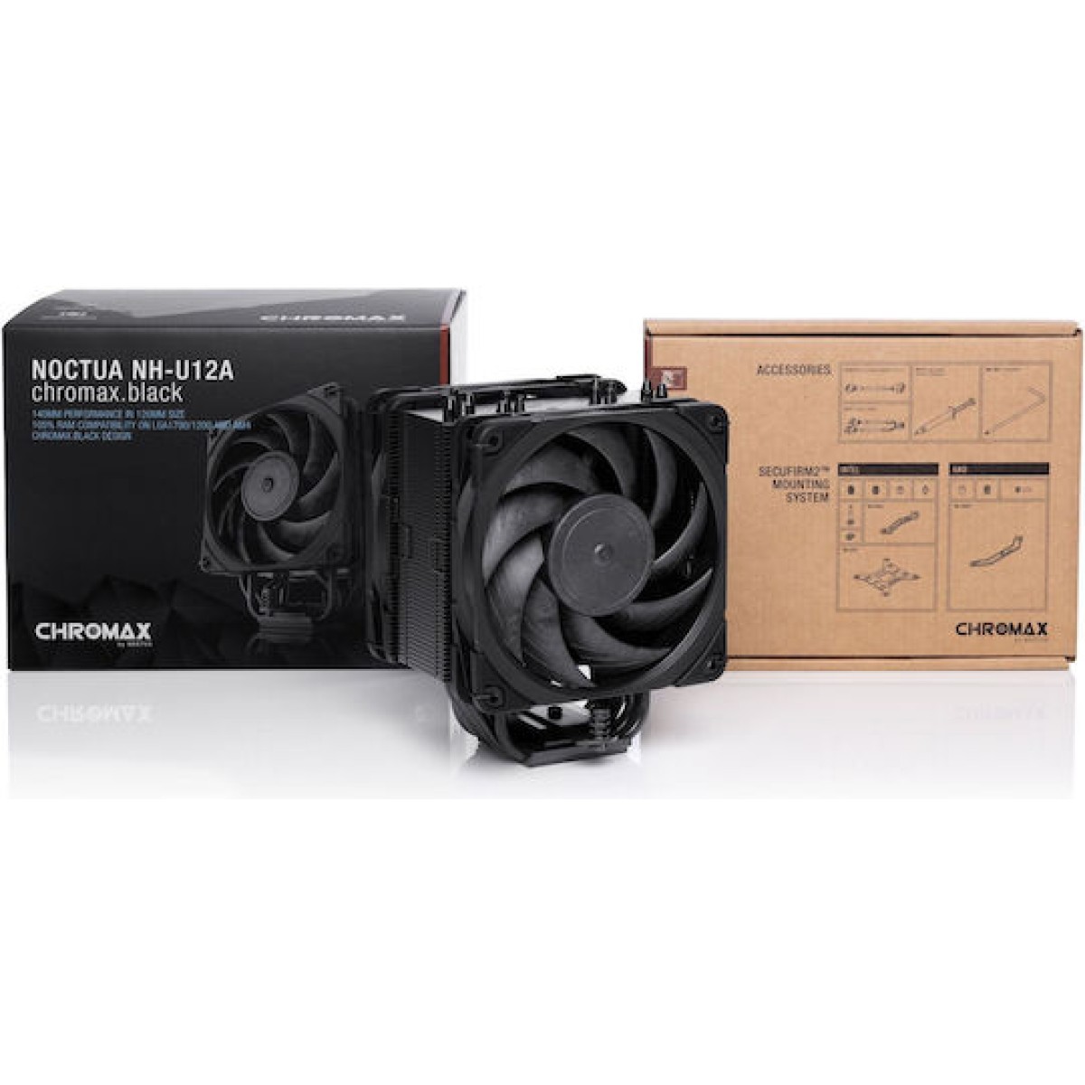 Noctua NH-U12A chromax.black Ψύκτρα Επεξεργαστή Διπλού Ανεμιστήρα για Socket AM4/AM5/1200/115x/1700