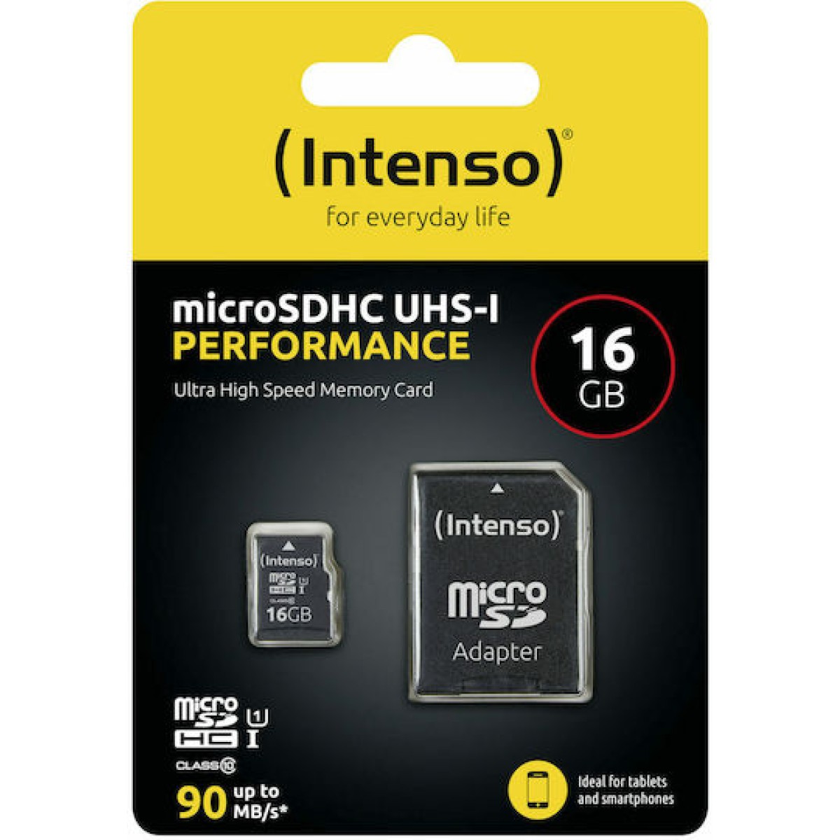 Intenso Performance R90 microSDHC 16GB Class 10 U1 με αντάπτορα