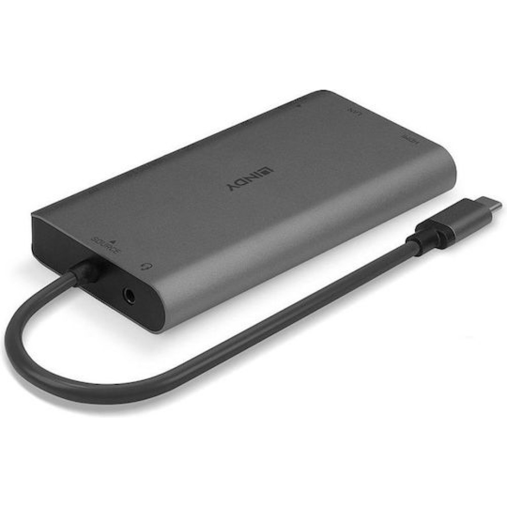 Lindy USB-C Docking Station με HDMI/DisplayPort 4K PD Ethernet και συνδεση 2 Οθονών Γκρι (43323)