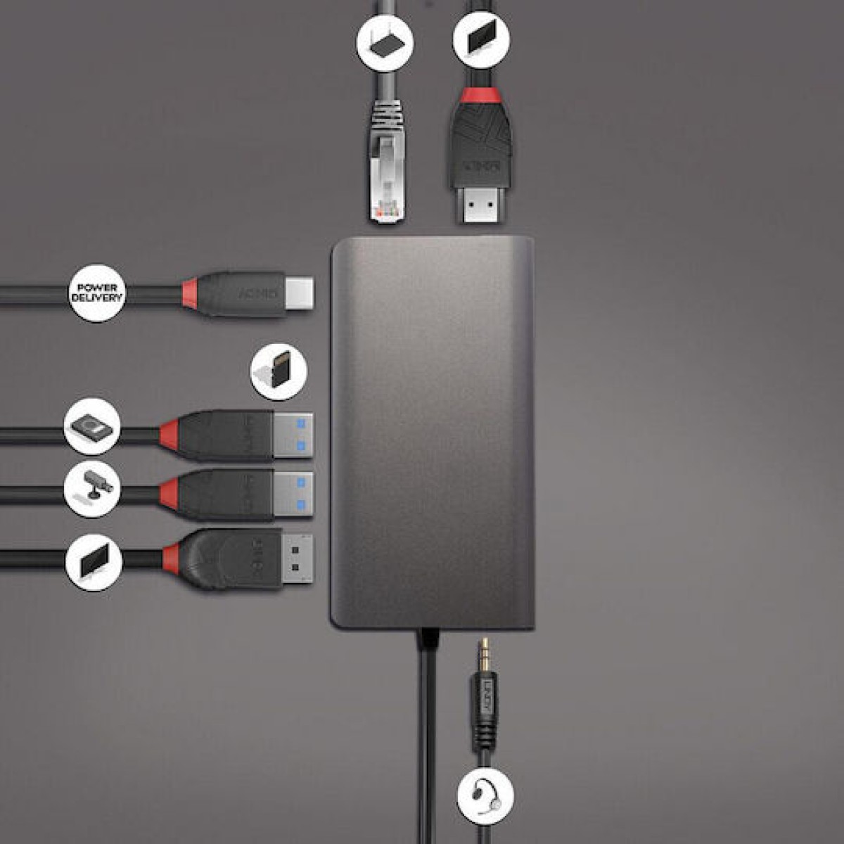 Lindy USB-C Docking Station με HDMI/DisplayPort 4K PD Ethernet και συνδεση 2 Οθονών Γκρι (43323)