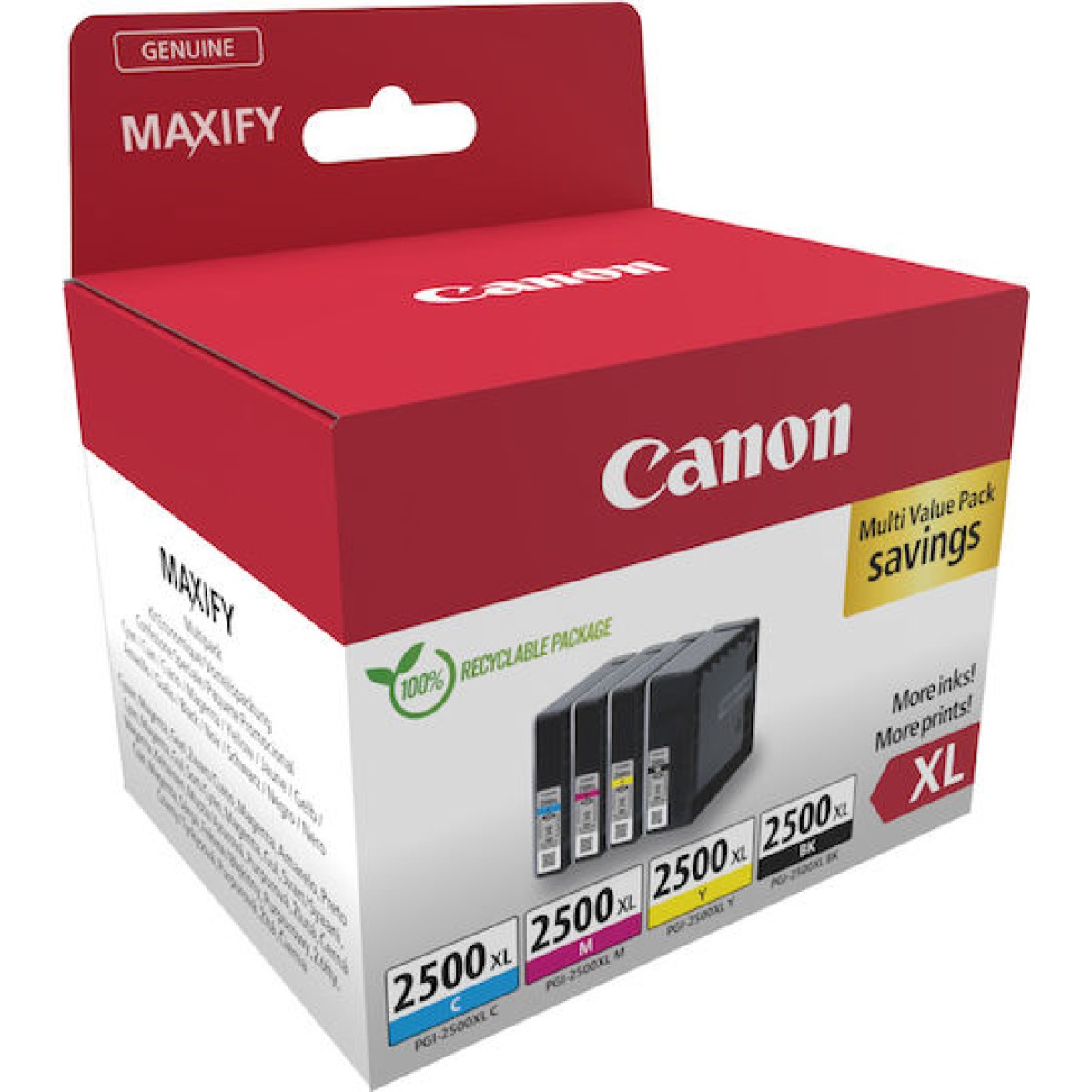 Canon PGI-2500XL Γνήσιο Πακέτο 4 Μελανιών Εκτυπωτή InkJet Κίτρινο / Κυανό / Ματζέντα / Μαύρο (9254B010)