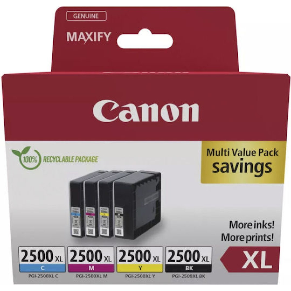 Canon PGI-2500XL Γνήσιο Πακέτο 4 Μελανιών Εκτυπωτή InkJet Κίτρινο / Κυανό / Ματζέντα / Μαύρο (9254B010)
