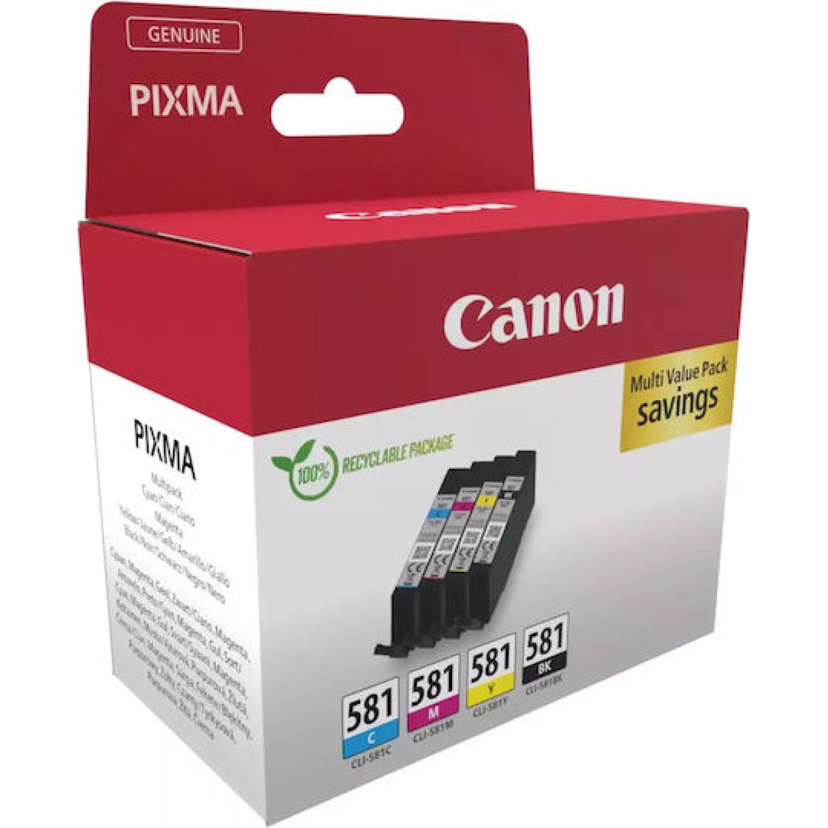 Canon CLI-581 Γνήσιο Πακέτο 4 Μελανιών Εκτυπωτή InkJet Κίτρινο / Κυανό / Ματζέντα / Μαύρο (2103C007)