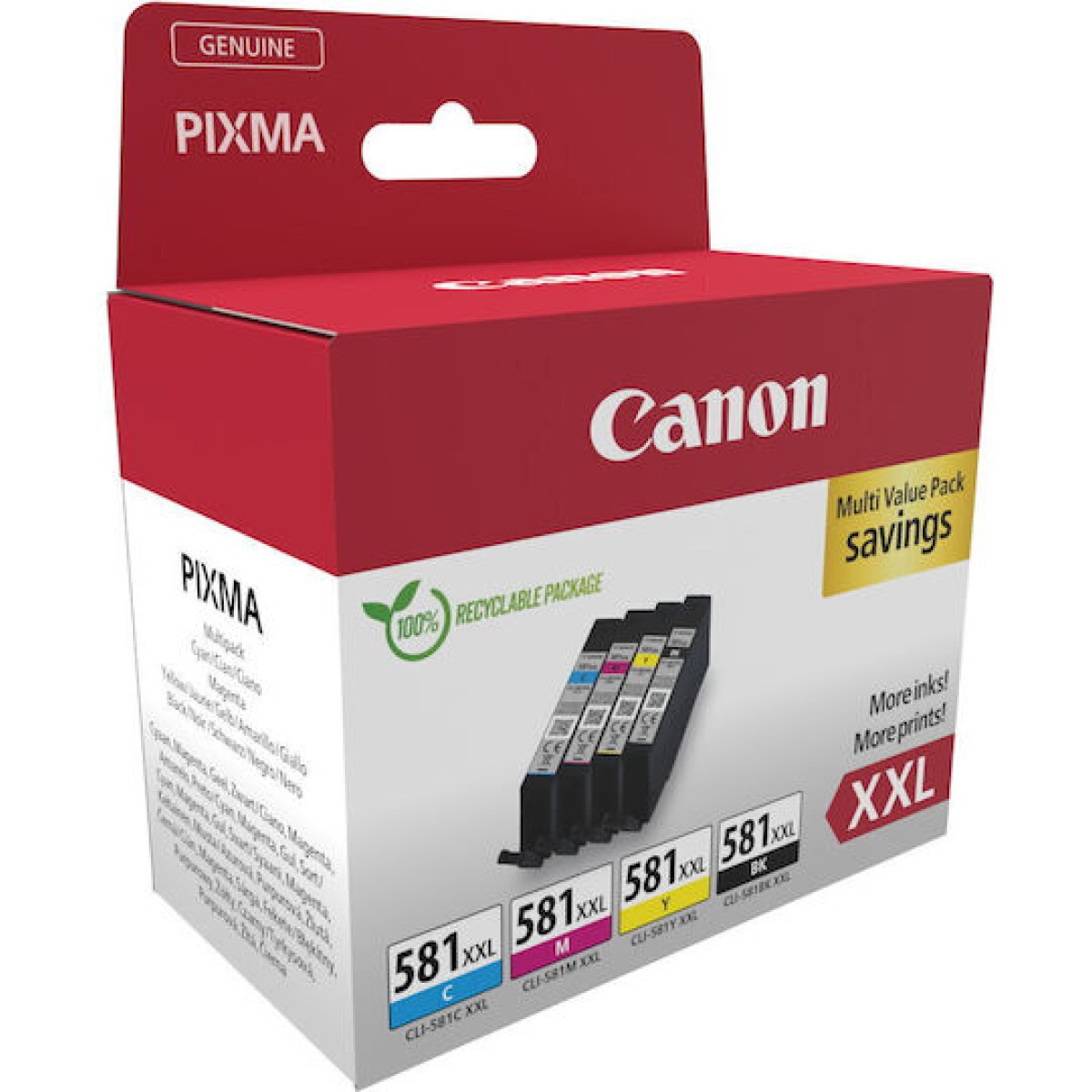 Canon CLI-581XXL Γνήσιο Πακέτο 4 Μελανιών Εκτυπωτή InkJet Κίτρινο / Κυανό / Ματζέντα / Μαύρο (1998C006)