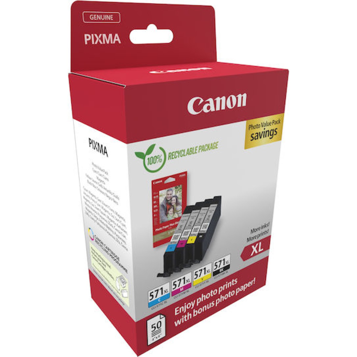 Canon CLI-571XL Γνήσιο Photo Value Pack με 4 Μελάνια Εκτυπωτή InkJet Κίτρινο / Κυανό / Ματζέντα / Μαύρο (0332C006)