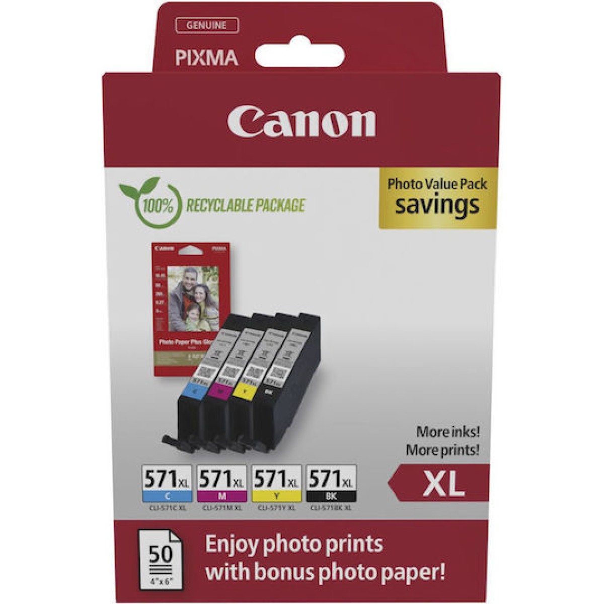 Canon CLI-571XL Γνήσιο Photo Value Pack με 4 Μελάνια Εκτυπωτή InkJet Κίτρινο / Κυανό / Ματζέντα / Μαύρο (0332C006)