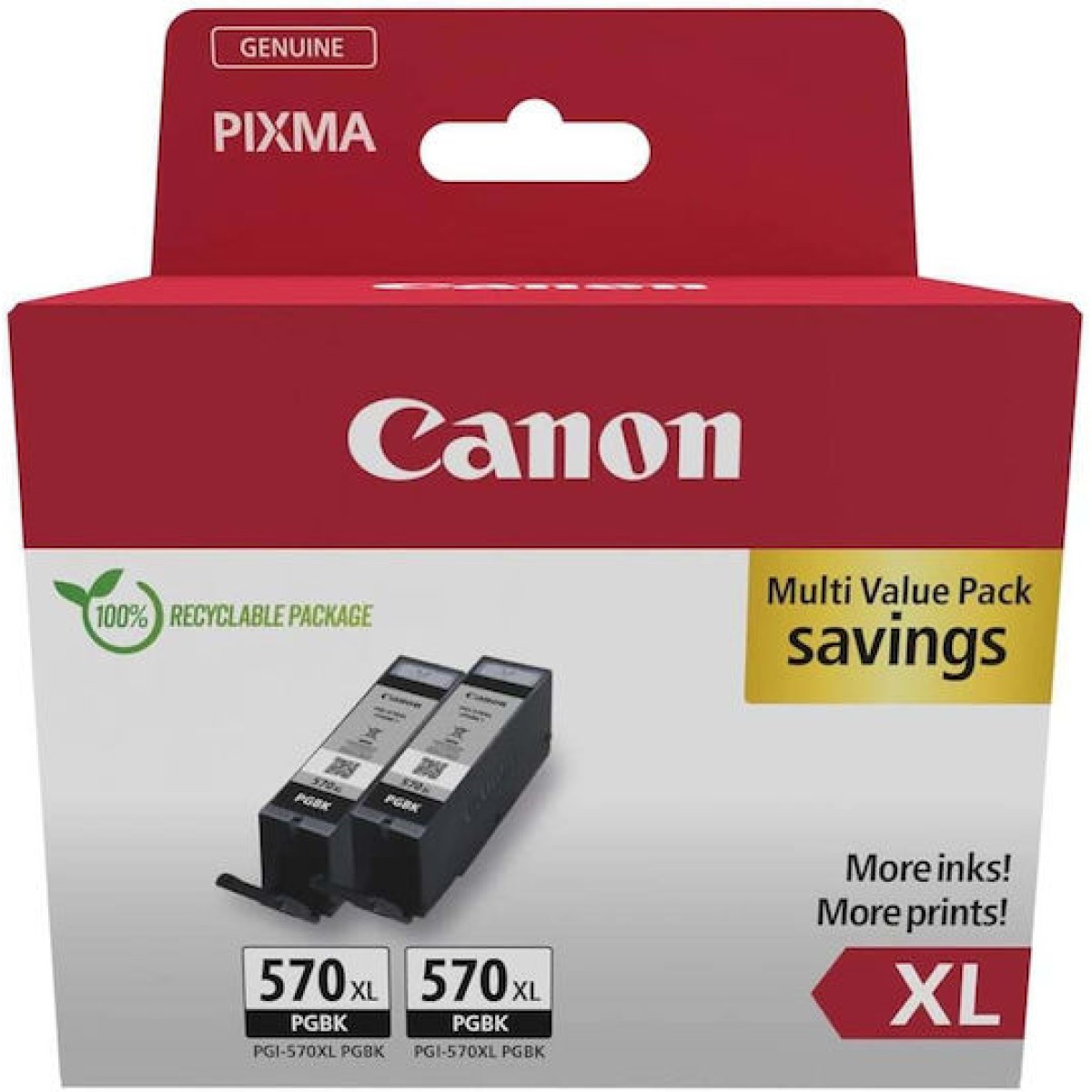 Canon PGI-570XL Γνήσιο Πακέτο 2 Μελανιών Εκτυπωτή InkJet Μαύρο (0318C010)