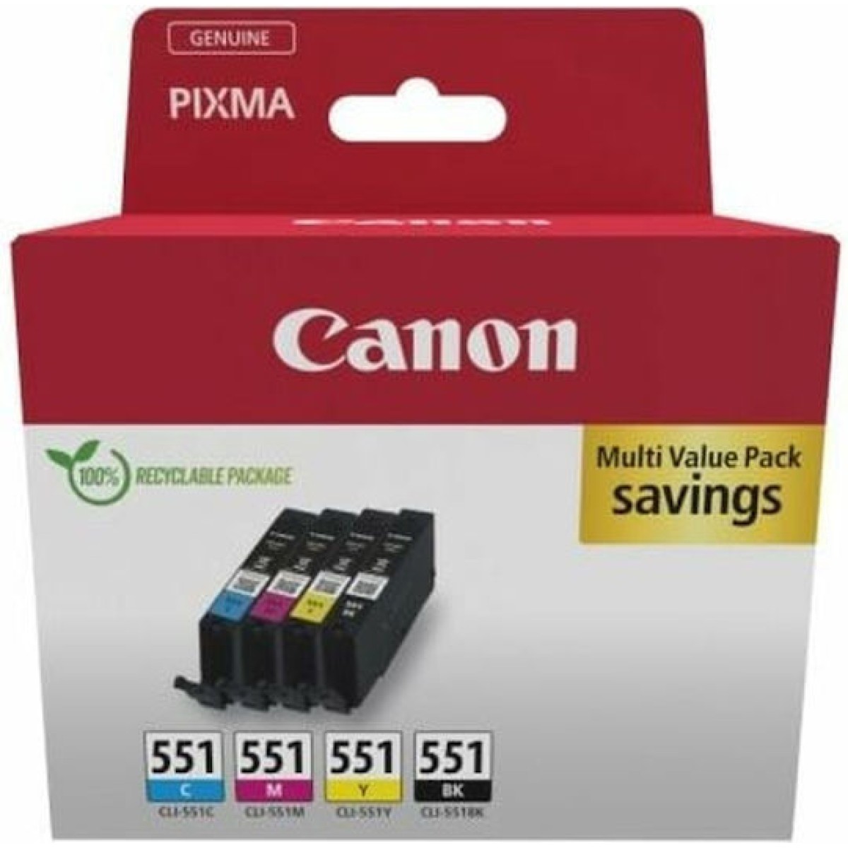 Canon CLI-551 Γνήσιο Πακέτο 4 Μελανιών Εκτυπωτή InkJet Κίτρινο / Κυανό / Ματζέντα / Μαύρο (6509B016)