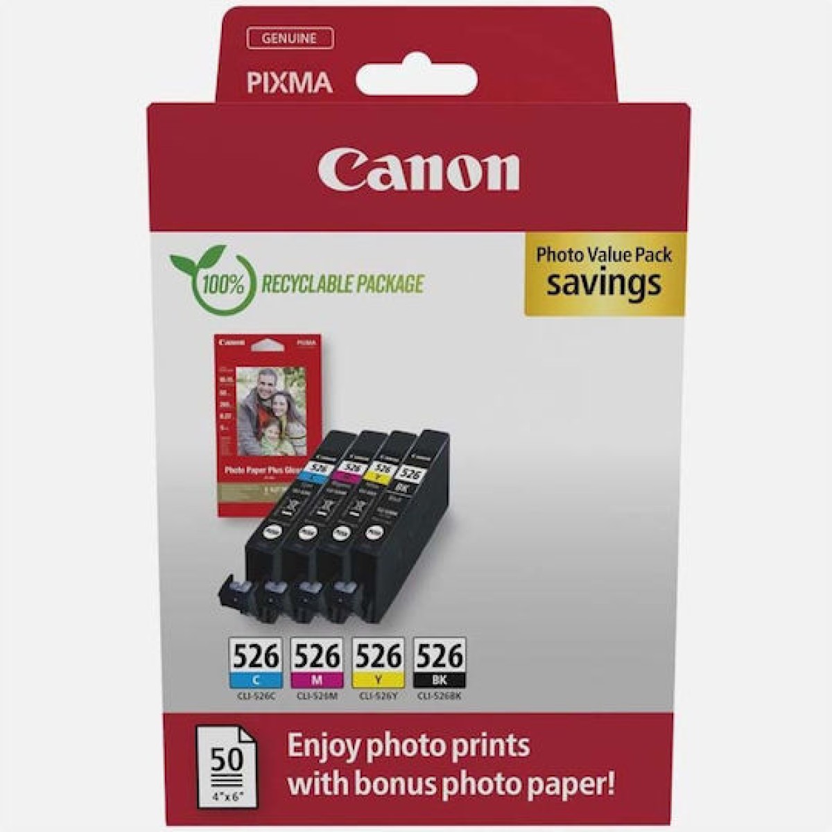 Canon CLI-526 Γνήσιο Photo Value Pack με 4 Μελάνια Εκτυπωτή InkJet Κίτρινο / Κυανό / Ματζέντα / Μαύρο (4540B019)