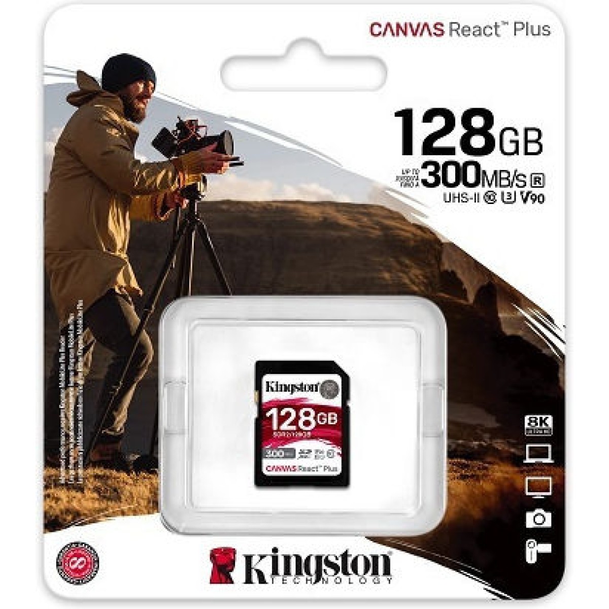 Kingston Canvas React Plus SDXC 128GB Class 10 U3 V90 UHS-II