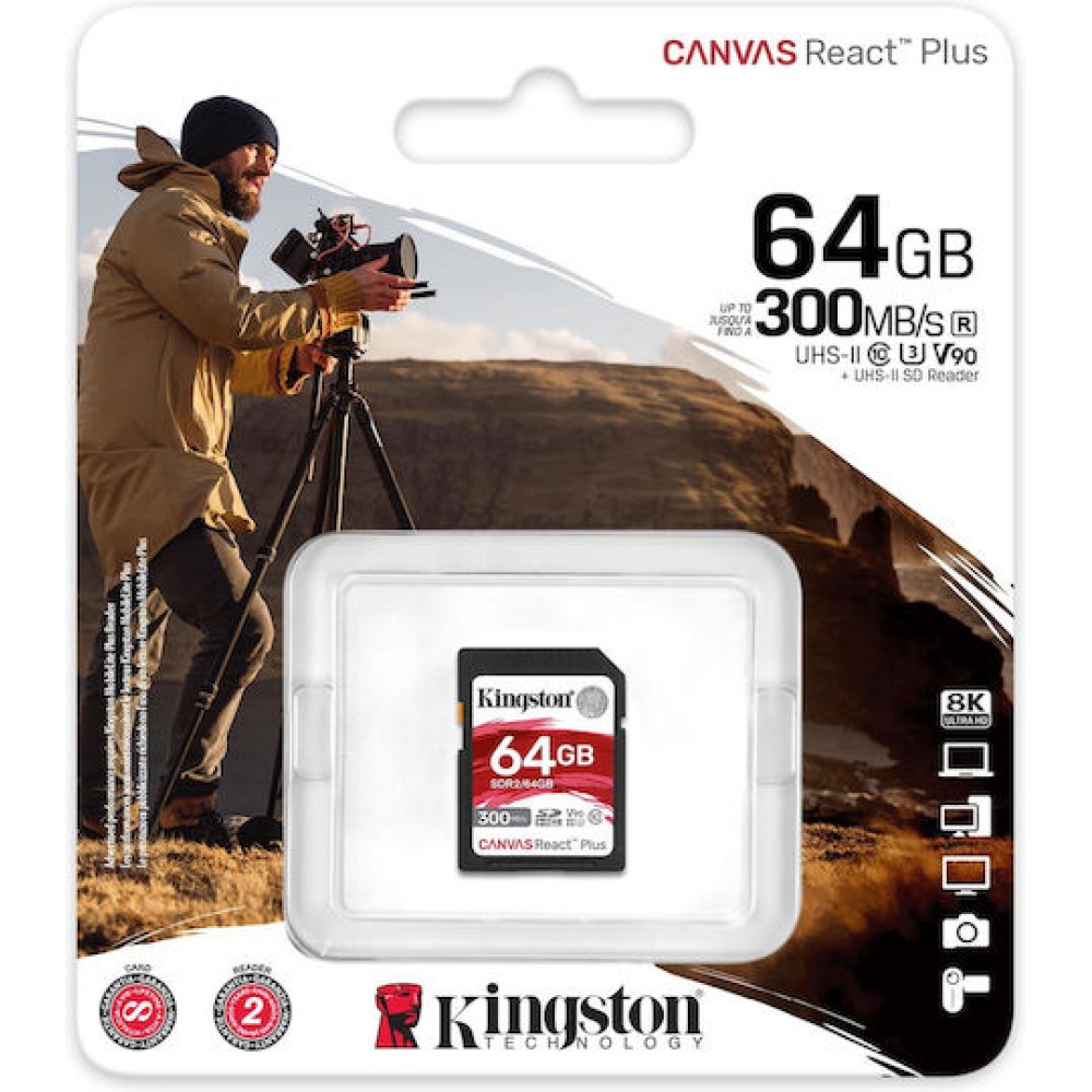 Kingston Canvas React Plus SDXC 64GB Class 10 U3 V90 UHS-II