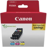 Canon CLI-526 Γνήσιο Πακέτο 3 Μελανιών Εκτυπωτή InkJet Κίτρινο / Κυανό / Ματζέντα (4541B019)